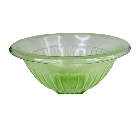 VTG Hazel Atlas Green Uranium Glass Mixing Serving Bowl 10” Square Pedestal Base - Picture 11 of 13